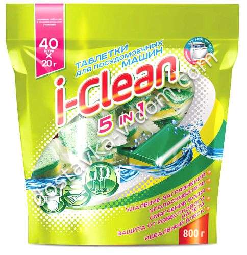 Заказать I-CLEAN Таблетки для посудомоечных машин 5 in 1 40 шт*20 гр (800 гр)  в интернет-магазине детских товаров Никитка с доставкой и недорого
