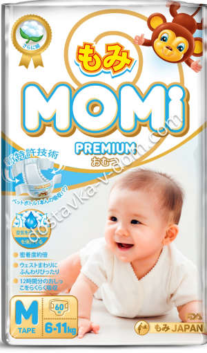 Заказать MOMI Premium Подгузники 6-11 кг/ М / 60 шт в интернет-магазине детских товаров Никитка с доставкой и недорого