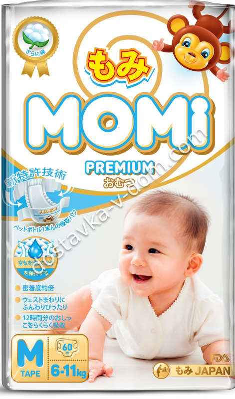 Заказать MOMI Premium Подгузники 6-11 кг/ М / 60 шт  в интернет-магазине детских товаров Никитка с доставкой и недорого
